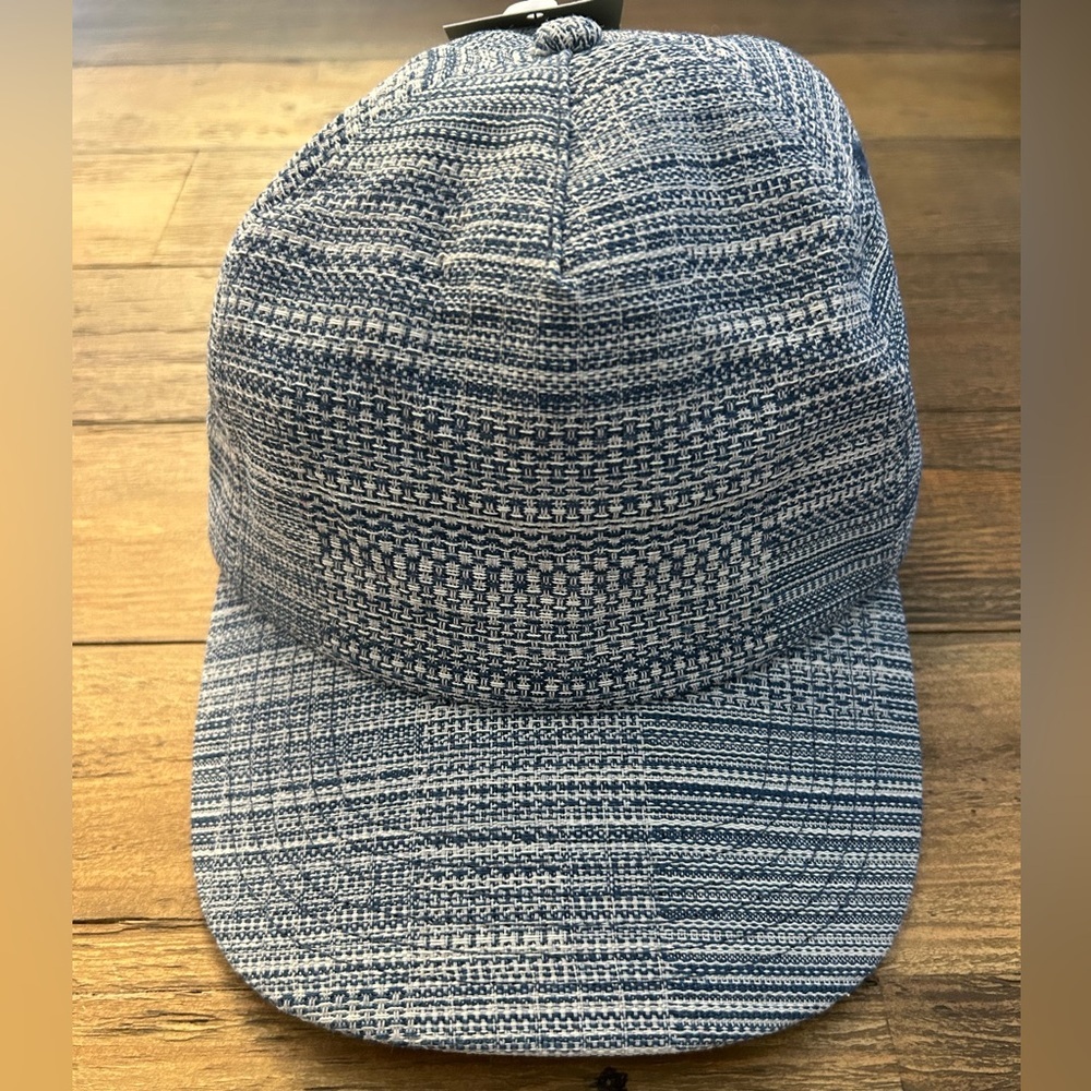Goodfellow & Co Blue and White Textured Hat w/ brown Pleather adjustable strap
